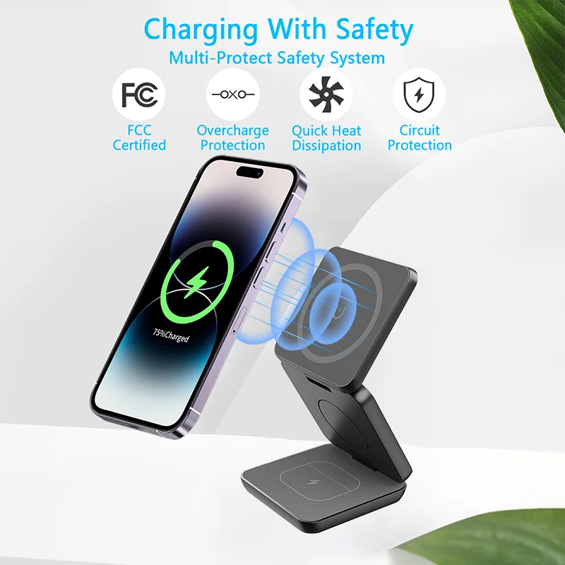 30W 3 in 1 Foldable Magnetic Wireless Charger Stand Macsafe for iPhone 15 14 13 Apple Watch 8 7 6 Airpods Fast Charging Station