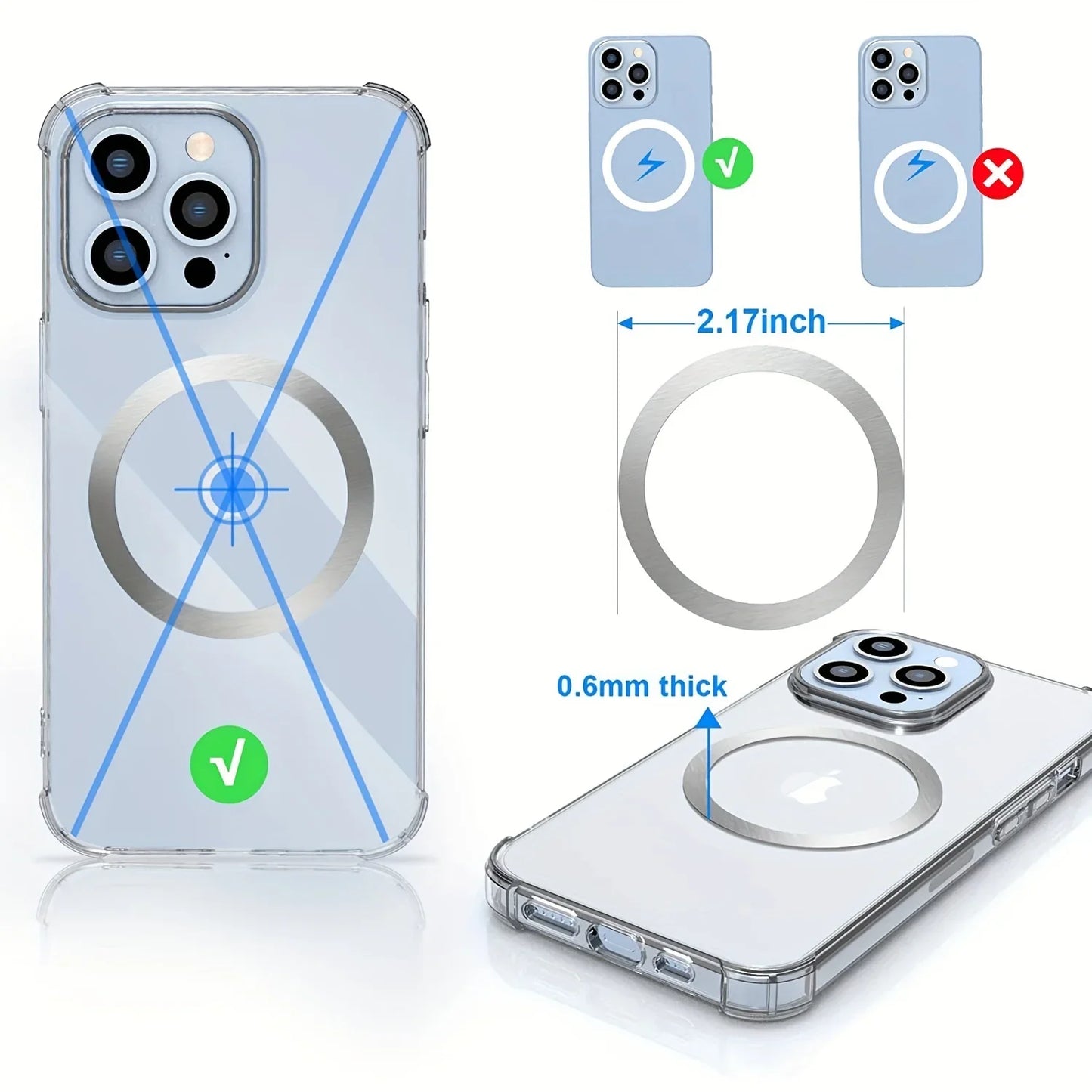 10PCS for Magsafe Magnetic Plate Ring Universal Stickers Support Wireless Charger Metal Plate Sheet for iPhone Samsung Xiaomi